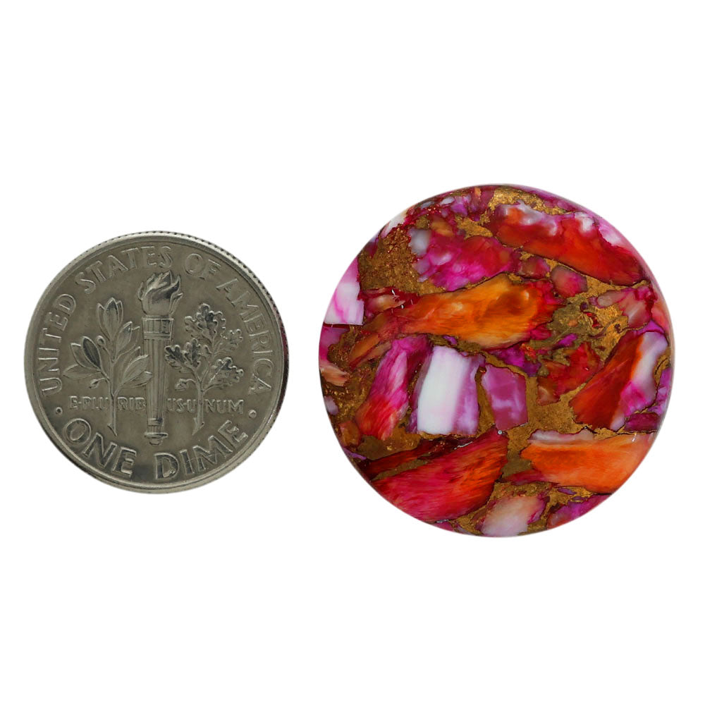Kingman Orange Dahlia Turquoise 23.9x23.9x6 mm Round Shape Polished Gemstone LS78-06918