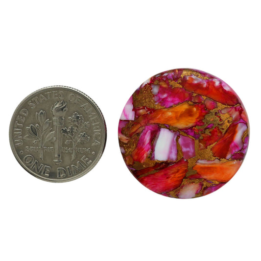 Kingman Orange Dahlia Turquoise 23.9x23.9x6 mm Round Shape Polished Gemstone LS78-06918