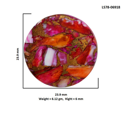 Kingman Orange Dahlia Turquoise 23.9x23.9x6 mm Round Shape Polished Gemstone LS78-06918