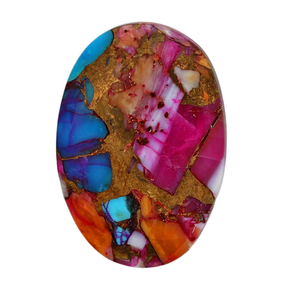 Kingman Orange Dahlia Turquoise 16x23.1x4 mm Oval Shape Polished Gemstone LS78-06919