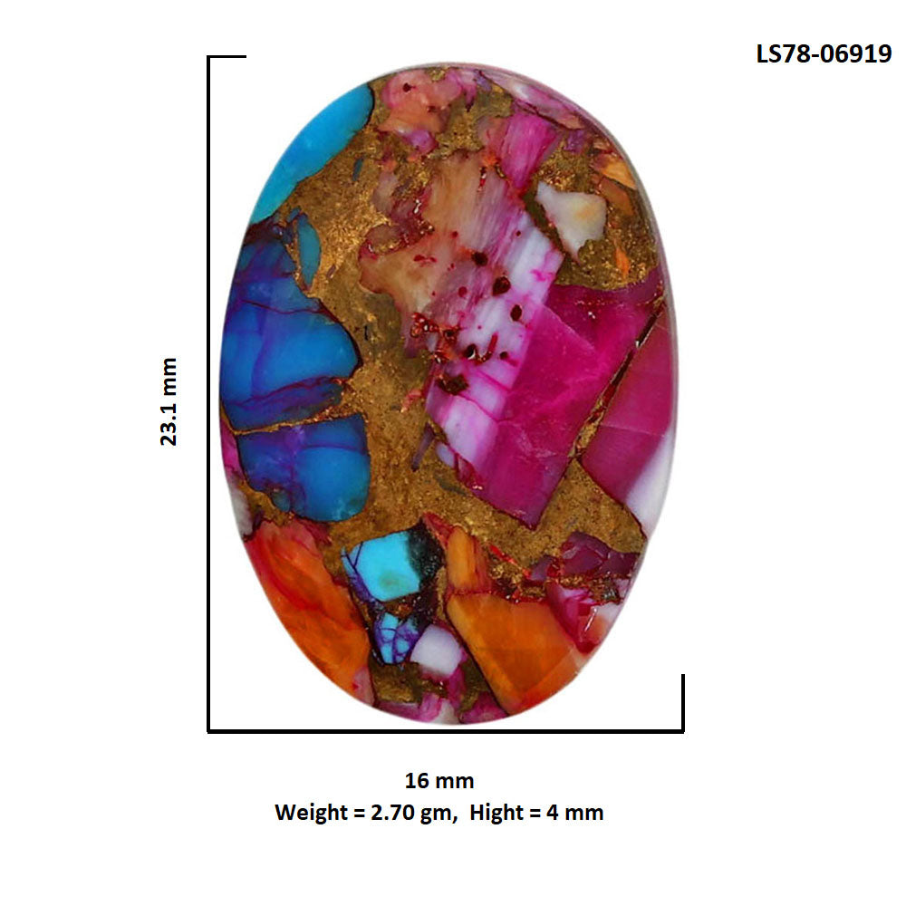 Kingman Orange Dahlia Turquoise 16x23.1x4 mm Oval Shape Polished Gemstone LS78-06919