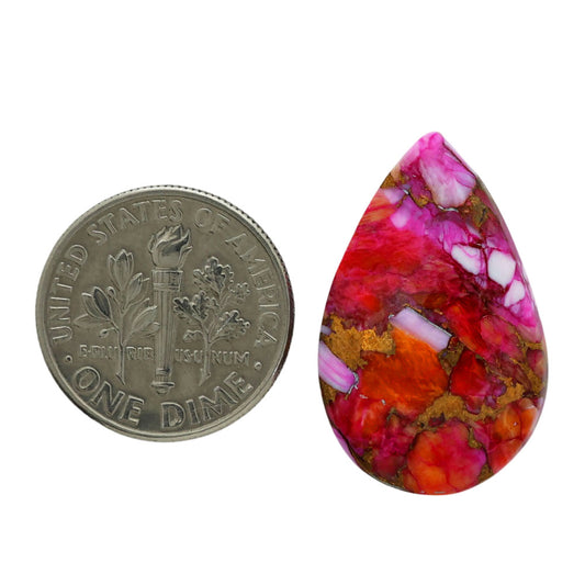 Kingman Orange Dahlia Turquoise 16x25.1x5 mm Pear Shape Polished Gemstone LS78-06921