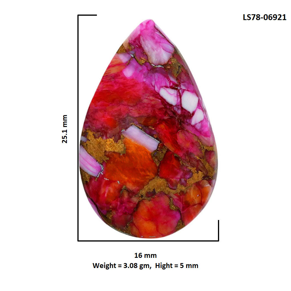 Kingman Orange Dahlia Turquoise 16x25.1x5 mm Pear Shape Polished Gemstone LS78-06921
