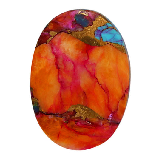 Kingman Orange Dahlia Turquoise 17.3x24.3x5.3 mm Oval Shape Polished Gemstone LS78-06923