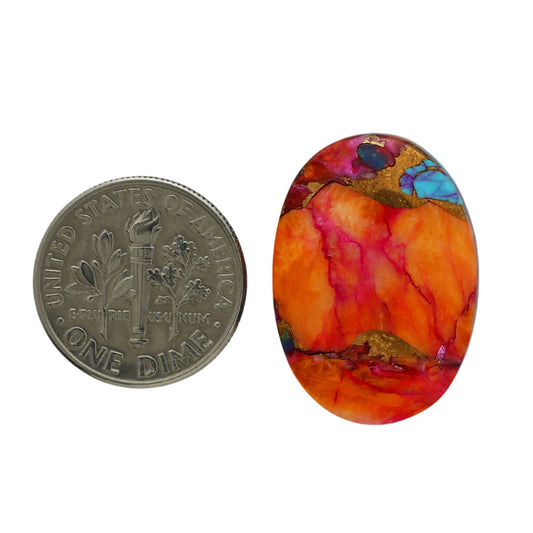 Kingman Orange Dahlia Turquoise 17.3x24.3x5.3 mm Oval Shape Polished Gemstone LS78-06923