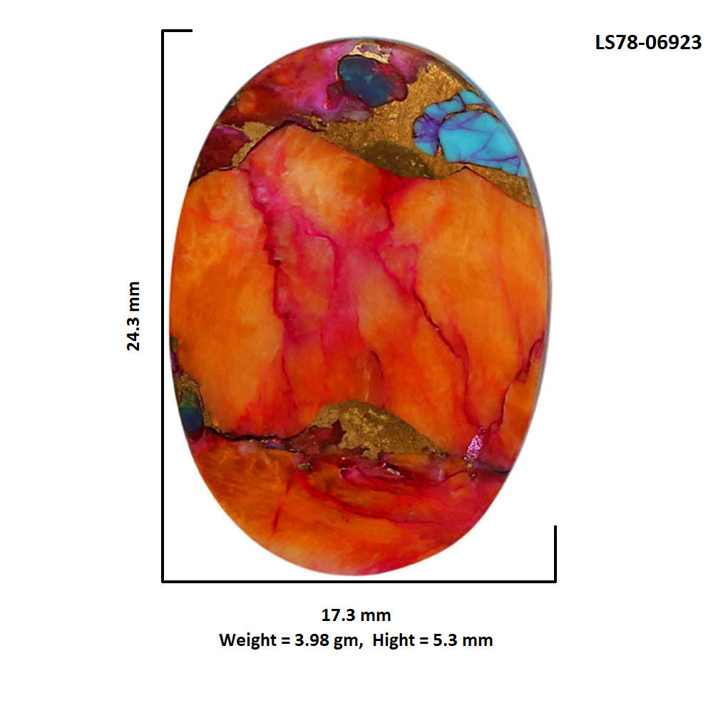 Kingman Orange Dahlia Turquoise 17.3x24.3x5.3 mm Oval Shape Polished Gemstone LS78-06923