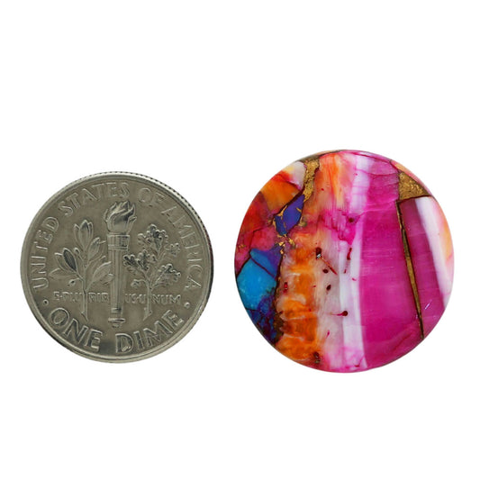 Kingman Orange Dahlia Turquoise 20.5x20.5x4.5 mm Round Shape Polished Gemstone LS78-06924