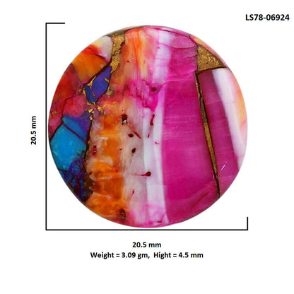 Kingman Orange Dahlia Turquoise 20.5x20.5x4.5 mm Round Shape Polished Gemstone LS78-06924