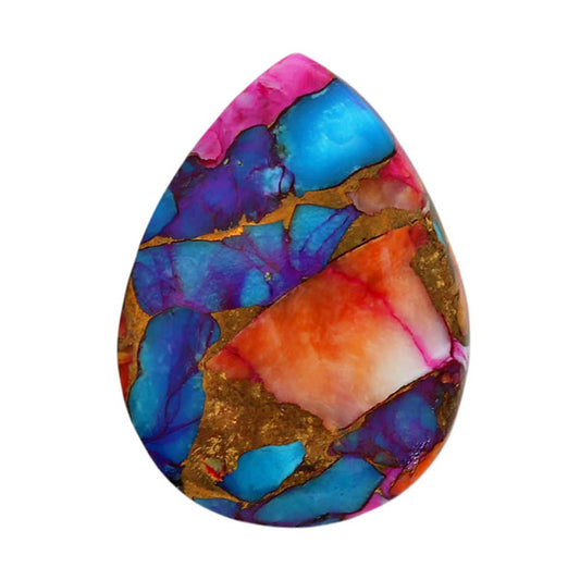 Kingman Orange Dahlia Turquoise 17.5x23.5x5 mm Pear Shape Polished Gemstone LS78-06926