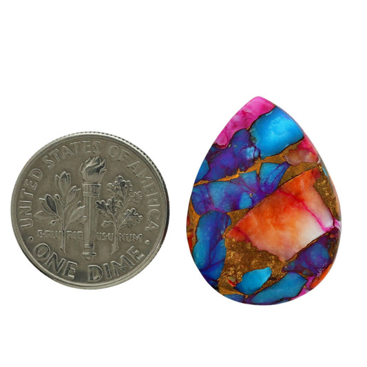 Kingman Orange Dahlia Turquoise 17.5x23.5x5 mm Pear Shape Polished Gemstone LS78-06926