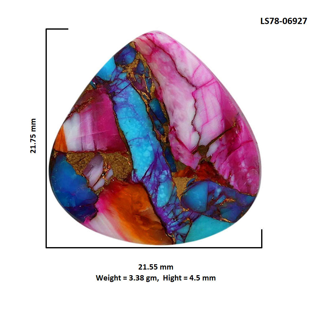 Kingman Orange Dahlia Turquoise 21.55x21.75x4.5 mm Heart Shape Polished Gemstone LS78-06927
