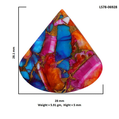 Kingman Orange Dahlia Turquoise 28x28.1x5 mm Heart Shape Polished Gemstone LS78-06928