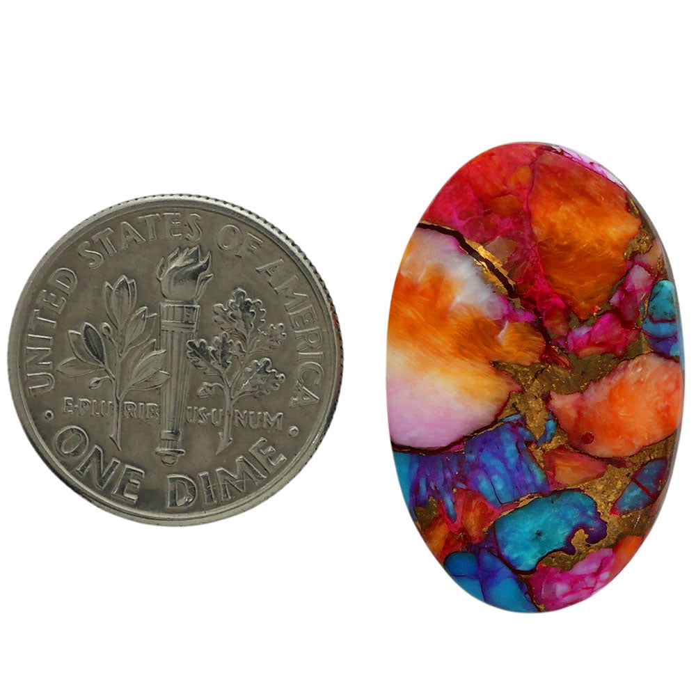 Kingman Orange Dahlia Turquoise 16x25.1x4 mm Oval Shape Polished Gemstone LS78-06933