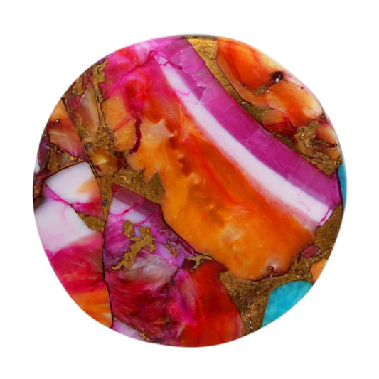 Kingman Orange Dahlia Turquoise 23.3x23.3x4.3 mm Round Shape Polished Gemstone LS78-06934