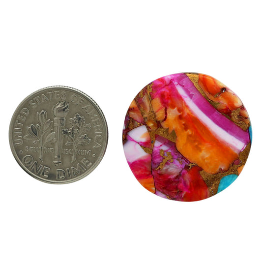 Kingman Orange Dahlia Turquoise 23.3x23.3x4.3 mm Round Shape Polished Gemstone LS78-06934