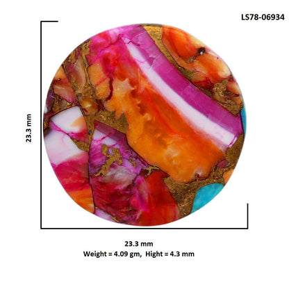 Kingman Orange Dahlia Turquoise 23.3x23.3x4.3 mm Round Shape Polished Gemstone LS78-06934
