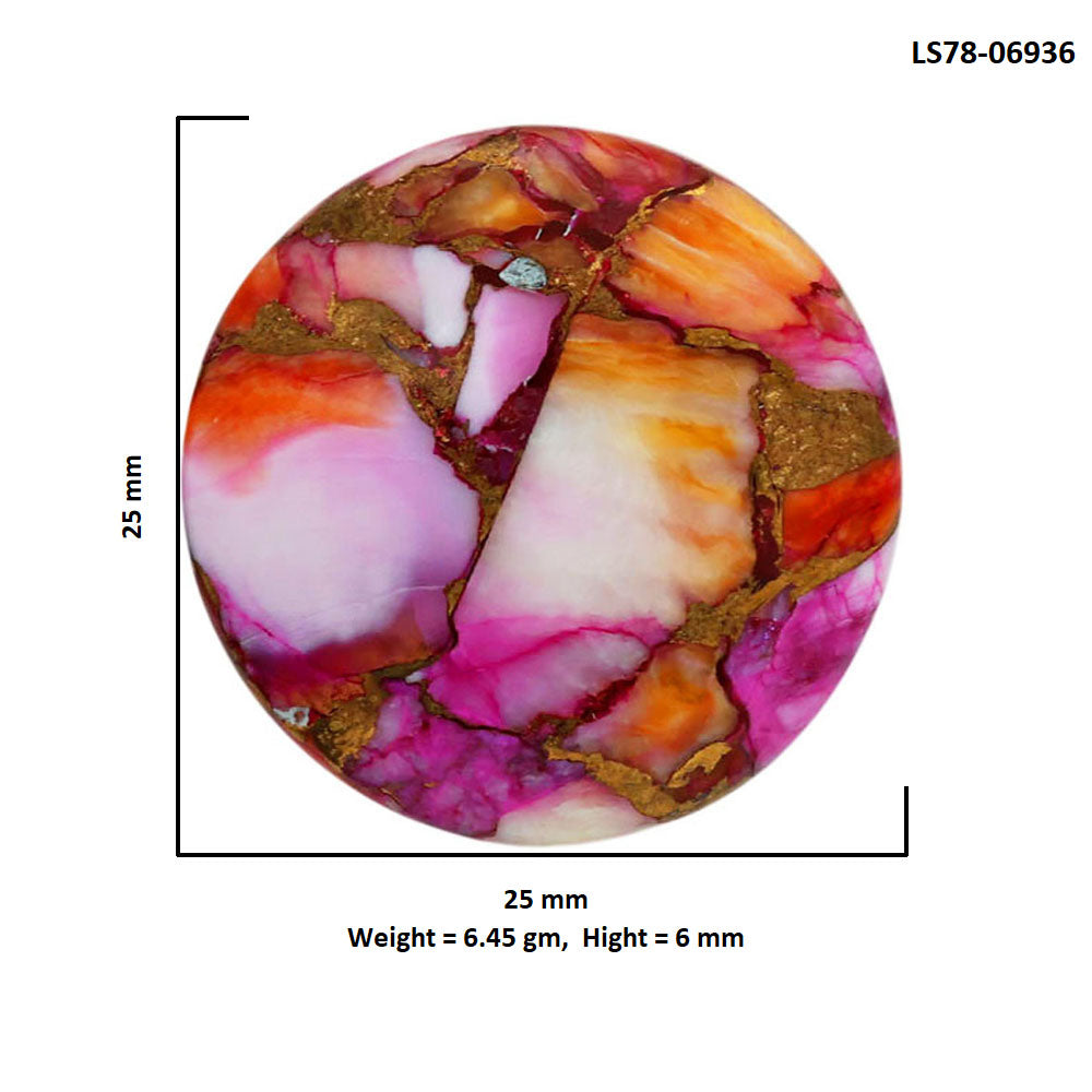 Kingman Orange Dahlia Turquoise 25x25x6 mm Round Shape Polished Gemstone LS78-06936