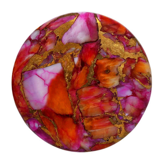 Kingman Orange Dahlia Turquoise 25x25x5.5 mm Round Shape Polished Gemstone LS78-06939