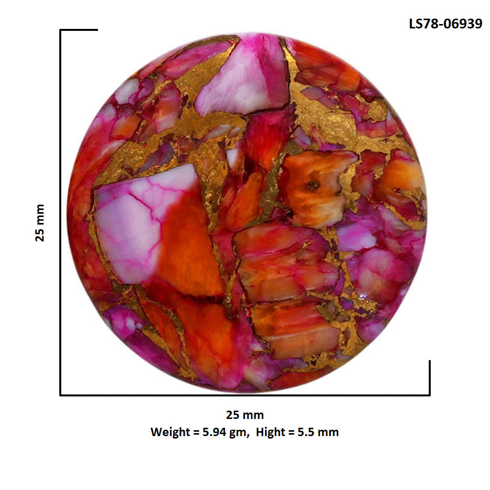 Kingman Orange Dahlia Turquoise 25x25x5.5 mm Round Shape Polished Gemstone LS78-06939