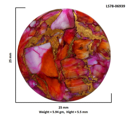 Kingman Orange Dahlia Turquoise 25x25x5.5 mm Round Shape Polished Gemstone LS78-06939
