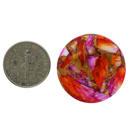 Kingman Orange Dahlia Turquoise 26x26x5.5 mm Round Shape Polished Gemstone LS78-06940