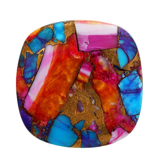 Kingman Orange Dahlia Turquoise 25.6x25.6x4.8 mm Cushion Shape Polished Gemstone LS78-06942