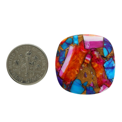 Kingman Orange Dahlia Turquoise 25.6x25.6x4.8 mm Cushion Shape Polished Gemstone LS78-06942