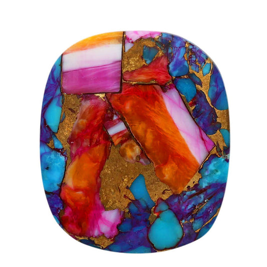 Kingman Orange Dahlia Turquoise 23.8x27.75x5 mm Cushion Shape Polished Gemstone LS78-06947