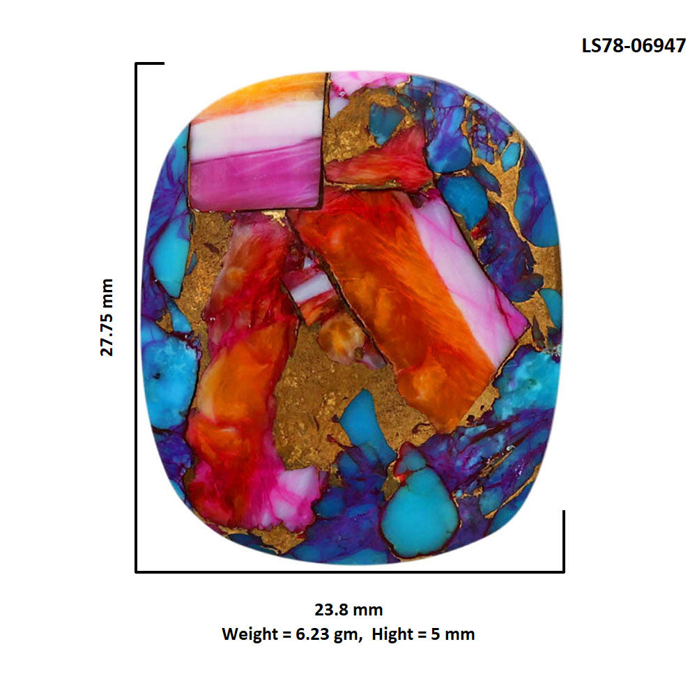 Kingman Orange Dahlia Turquoise 23.8x27.75x5 mm Cushion Shape Polished Gemstone LS78-06947
