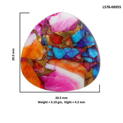 Kingman Orange Dahlia Turquoise 20.5x20.5x4.2 mm Fancy Shape Polished Gemstone LS78-06955