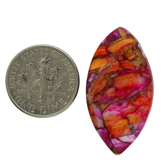 Kingman Orange Dahlia Turquoise 16.4x30.8x5 mm Marquise Shape Polished Gemstone LS78-06957