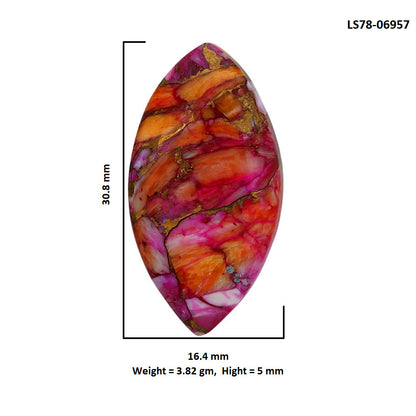 Kingman Orange Dahlia Turquoise 16.4x30.8x5 mm Marquise Shape Polished Gemstone LS78-06957
