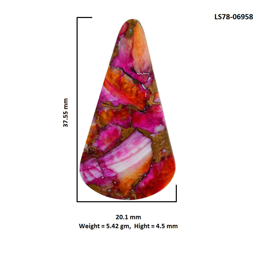 Kingman Orange Dahlia Turquoise 20.1x37.55x4.5 mm Pear Shape Polished Gemstone LS78-06958