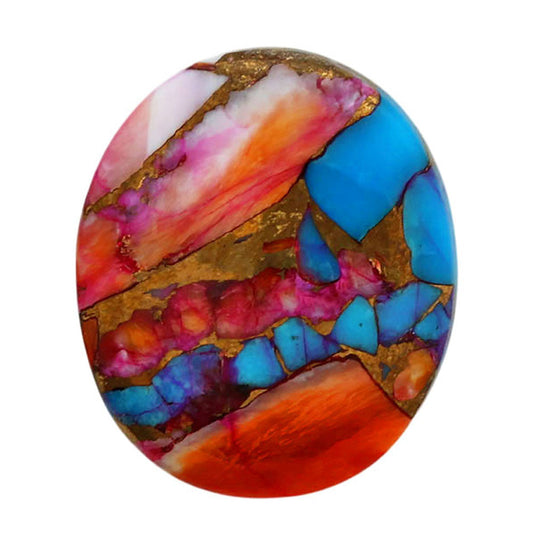 Kingman Orange Dahlia Turquoise 17.8x21.25x4.8 mm Oval Shape Polished Gemstone LS78-06960