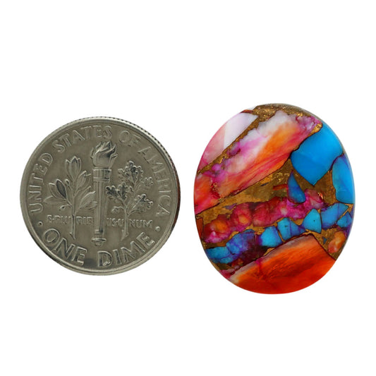 Kingman Orange Dahlia Turquoise 17.8x21.25x4.8 mm Oval Shape Polished Gemstone LS78-06960
