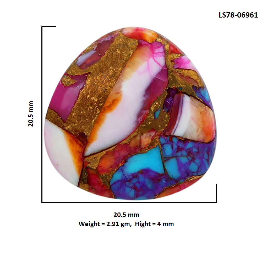 Kingman Orange Dahlia Turquoise 20.5x20.5x4 mm Fancy Shape Polished Gemstone LS78-06961
