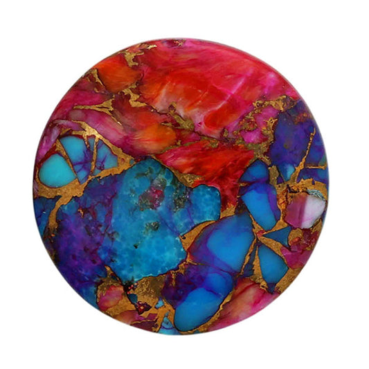 Kingman Orange Dahlia Turquoise 22.6x22.6x3.8 mm Round Shape Polished Gemstone LS78-06963