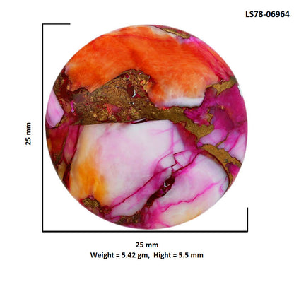 Kingman Orange Dahlia Turquoise 25x25x5.5 mm Round Shape Polished Gemstone LS78-06964