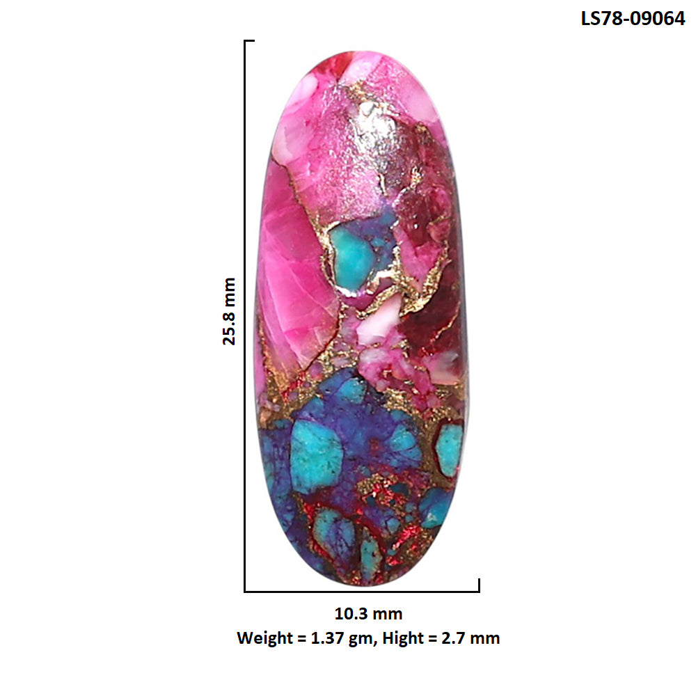 Kingman Pink Dahlia Turquoise 10.3x25.8x2.7 mm Oval Shape Polished Gemstone LS78-09064