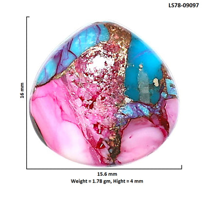 Kingman Pink Dahlia Turquoise 15.6x16x4 mm Heart Shape Polished Gemstone LS78-09097