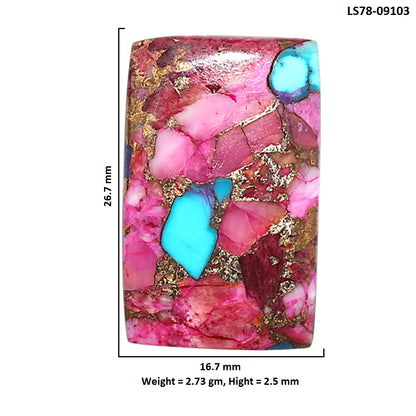 Kingman Pink Dahlia Turquoise 16.7x26.7x2.5 mm Baguette Shape Polished Gemstone LS78-09103