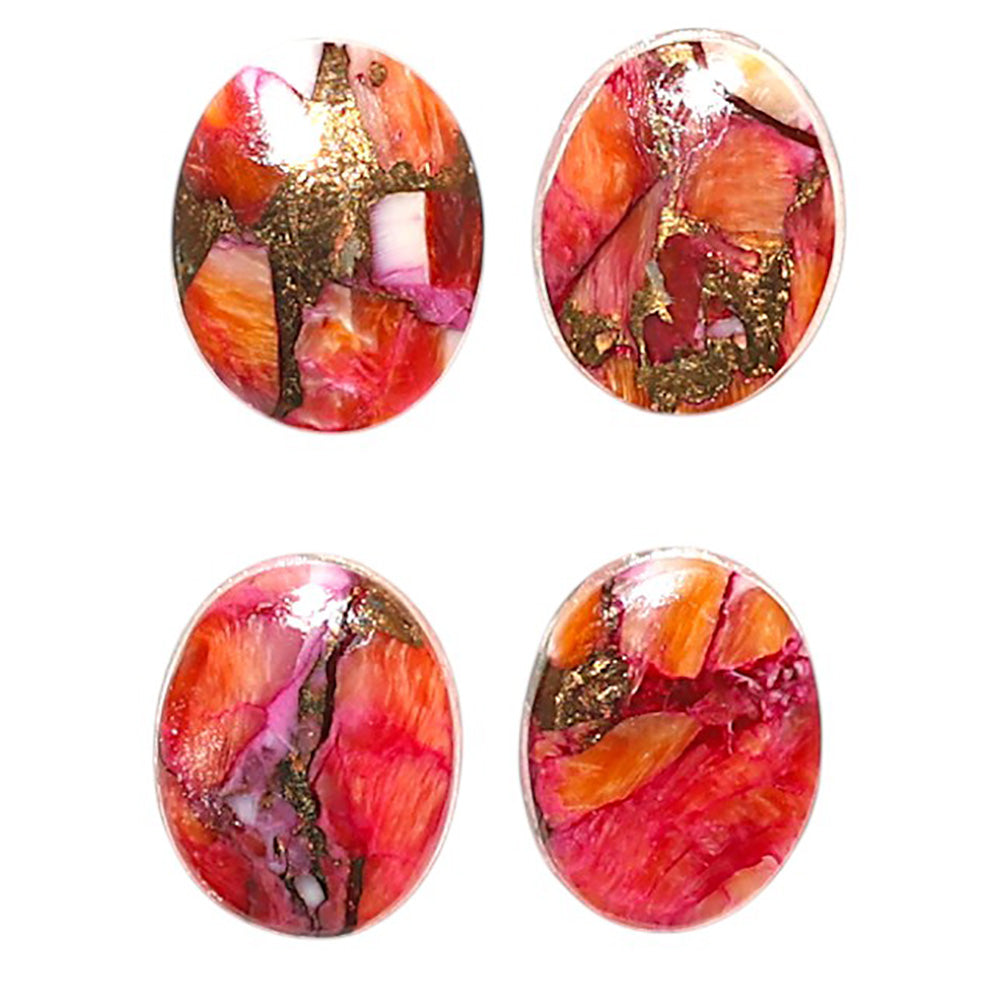 Natural Kingman Orange Dahlia Turquoise 8x10x3 mm Oval Shape Polished Gemstone Set of 4 LS78-09443