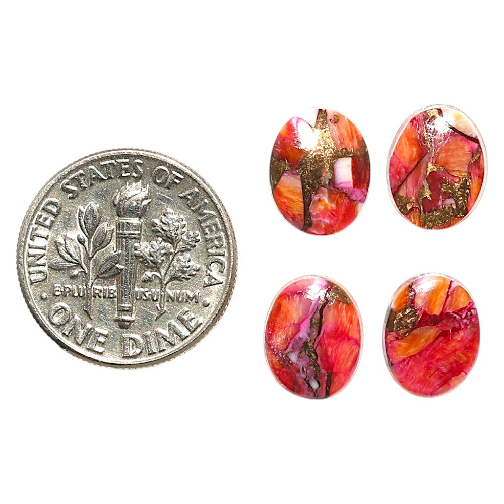 Natural Kingman Orange Dahlia Turquoise 8x10x3 mm Oval Shape Polished Gemstone Set of 4 LS78-09443
