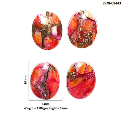 Natural Kingman Orange Dahlia Turquoise 8x10x3 mm Oval Shape Polished Gemstone Set of 4 LS78-09443