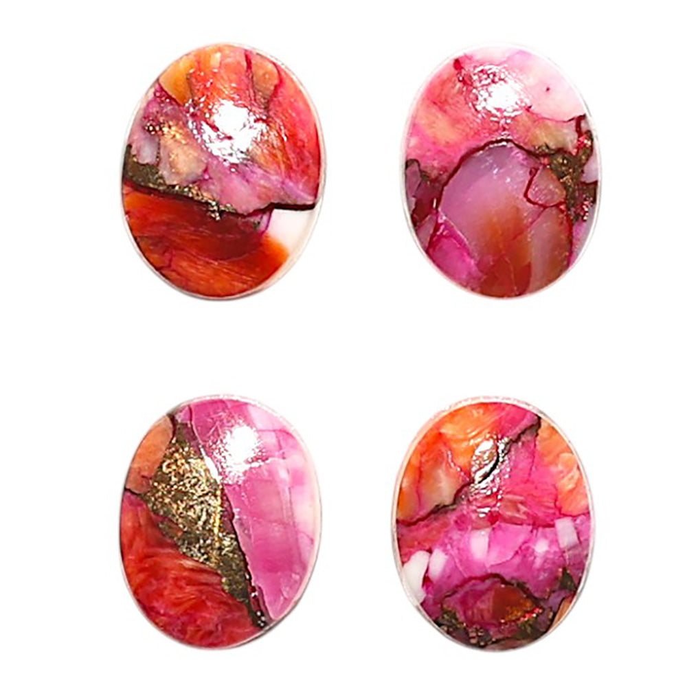 Natural Kingman Orange Dahlia Turquoise 7x9x3 mm Oval Shape Polished Gemstone Set of 4 LS78-09444