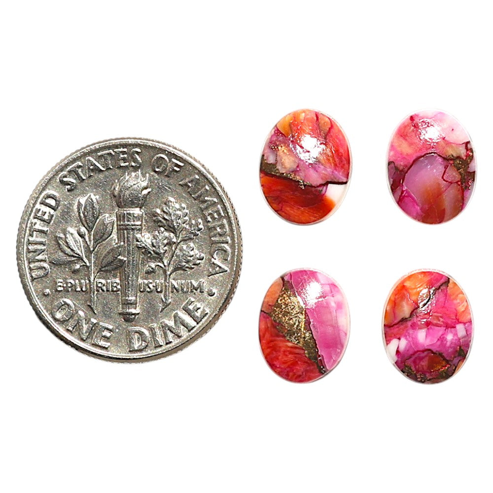 Natural Kingman Orange Dahlia Turquoise 7x9x3 mm Oval Shape Polished Gemstone Set of 4 LS78-09444