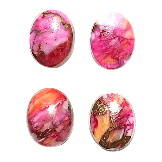 Natural Kingman Orange Dahlia Turquoise 7x9x3 mm Oval Shape Polished Gemstone Set of 4 LS78-09446