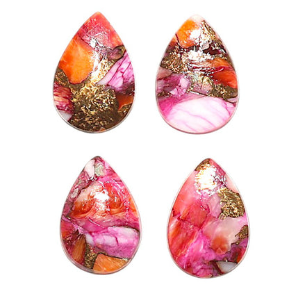 Natural Kingman Orange Dahlia Turquoise 8x12x2.5 mm Pear Shape Polished Gemstone Set of 4 LS78-09447