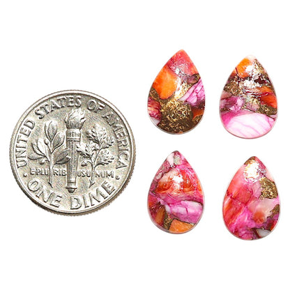 Natural Kingman Orange Dahlia Turquoise 8x12x2.5 mm Pear Shape Polished Gemstone Set of 4 LS78-09447