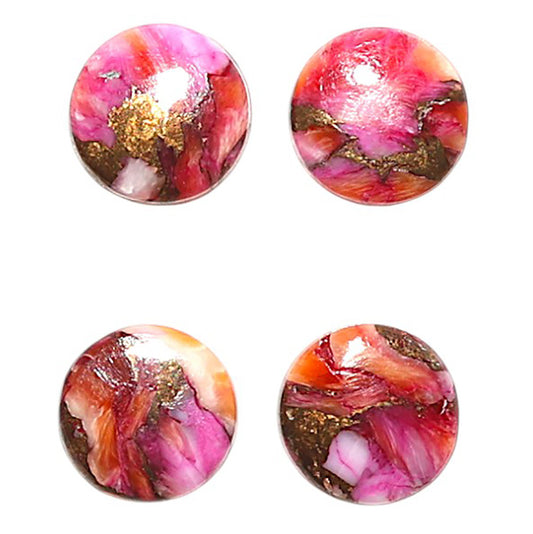 Natural Kingman Orange Dahlia Turquoise 8x8x2 mm Round Shape Polished Gemstone Set of 4 LS78-09448